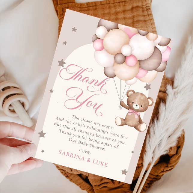 Carte De Remerciements Baby shower d'attente rapide de l'ours rose (Créateur téléchargé)