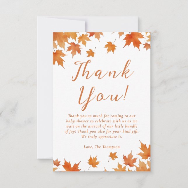 Carte De Remerciements Baby shower d'automne (Devant)