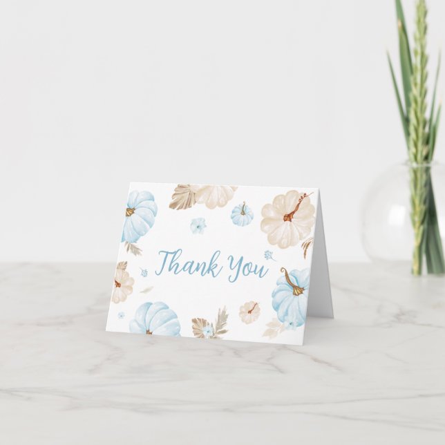 Carte De Remerciements Baby shower d'automne Blue Sweet Little Citrouille (Devant)
