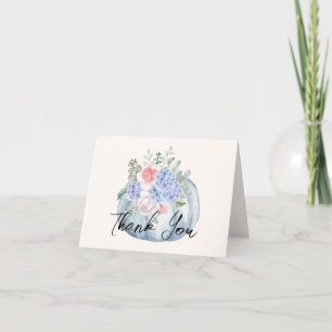 Carte De Remerciements Baby shower d'automne Citrouille Blue Hydrangea