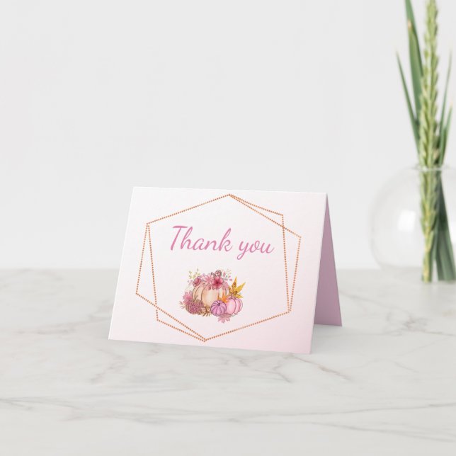 Carte De Remerciements Baby shower d'automne citrouille Blush Pink Famy (Devant)