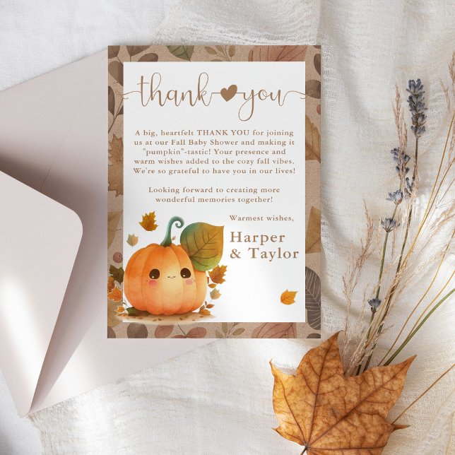 Carte De Remerciements Baby shower d'automne Citrouille doux (Get ready to "squash" the ordinary and embrace the extraordinary with our Fall Baby Shower theme! )