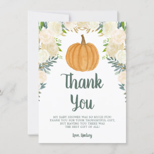 Carte De Remerciements Baby shower d'automne Citrouille floral verdoyant