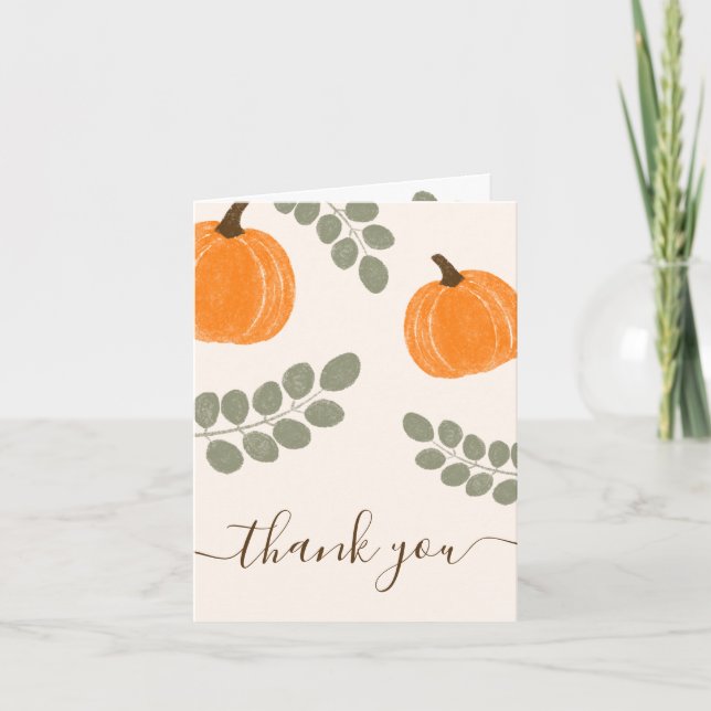 Carte De Remerciements Baby shower d'automne Citrouille mignon Eucalyptus (Devant)