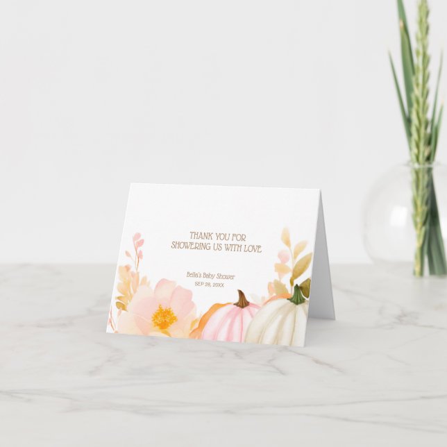 Carte De Remerciements Baby shower d'automne Citrouille rose (Devant)