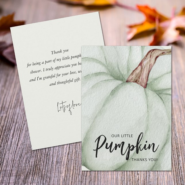 Carte De Remerciements Baby shower d'automne Citrouille vert plat (Green pumpkin baby shower flat thank you cards feature your message on the back.)