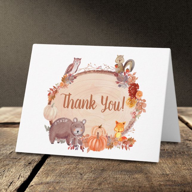 Carte De Remerciements Baby shower d'automne des animaux des bois (Créateur téléchargé)