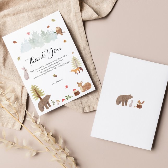 Carte De Remerciements Baby shower d'automne des animaux des bois (Woodland Animals Baby Shower Thank You Card)