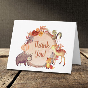 Carte De Remerciements Baby shower d'automne des animaux rustiques en boi