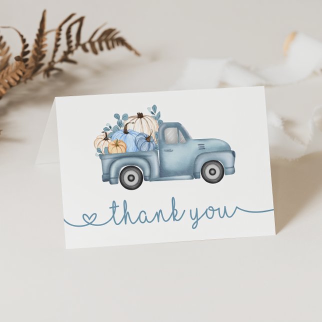 Carte De Remerciements Baby shower d'automne doux Petit Citrouille bleu (Créateur téléchargé)