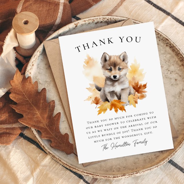 Carte De Remerciements Baby shower d'automne du loup de bois mignon (Créateur téléchargé)