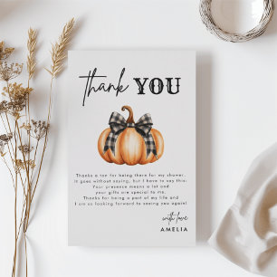 Carte De Remerciements Baby shower d'automne du petit Citrouille Orange