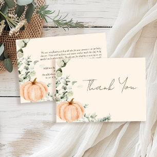 Carte De Remerciements Baby shower d'automne du petit Citrouille Orange
