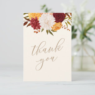 Carte De Remerciements Baby shower d'automne floral de Bourgogne