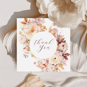 Carte De Remerciements Baby Shower d'automne Floral Vintage Blanc