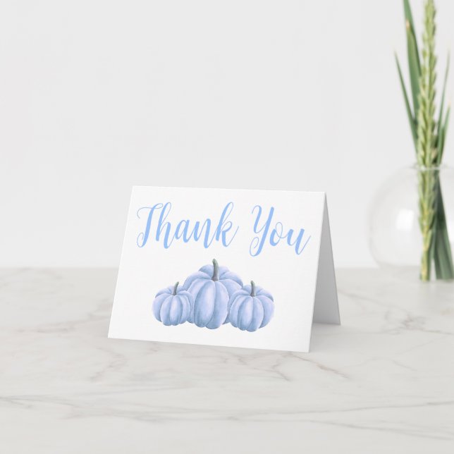 Carte De Remerciements Baby shower d'automne minimaliste Citrouille bleu (Devant)
