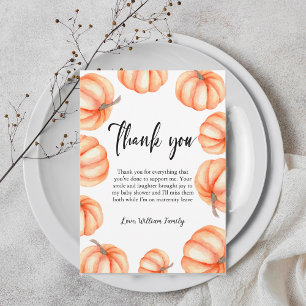 Carte De Remerciements Baby shower d'automne Orange Citrouille Halloween