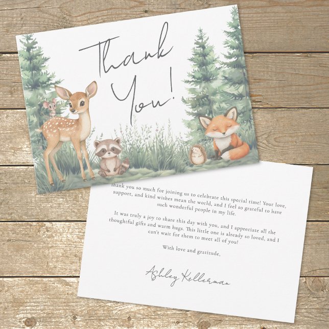 Carte De Remerciements Baby shower d'aventure des animaux forestiers de b (Woodland Forest Animals Adventure Baby Shower Thank You Card )