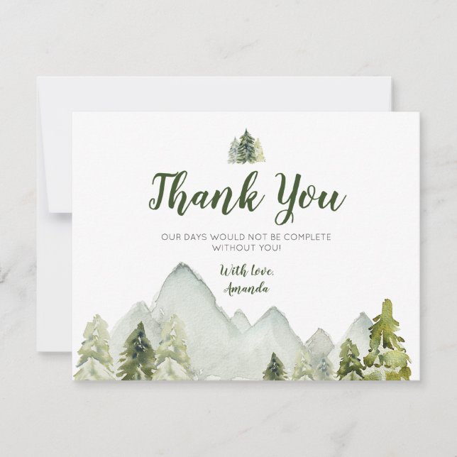 Carte De Remerciements Baby shower d'aventure Pine Trees Mountain (Devant)