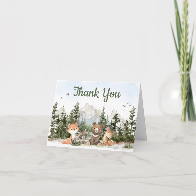 Carte De Remerciements Baby shower d'aventure pour les animaux des bois (Devant)