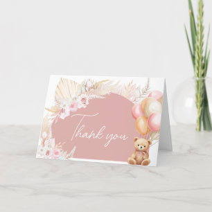 Carte De Remerciements Baby shower de ballon à oreille rose Boho