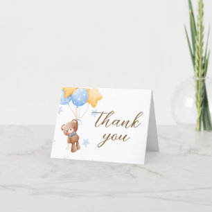 Carte De Remerciements Baby shower de ballon à ours bleu