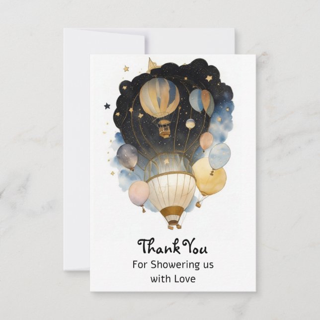 Carte De Remerciements Baby shower de ballon céleste d'aquarelle (Devant)