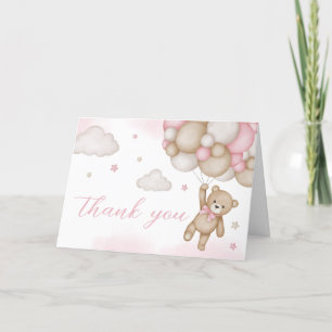 Carte De Remerciements Baby shower de ballon d'ours rose