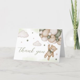 Carte De Remerciements Baby shower de ballon d'ours vert