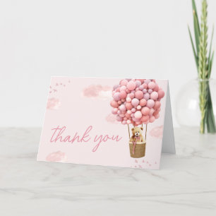 Carte De Remerciements Baby shower de ballon rose Teddy Bear