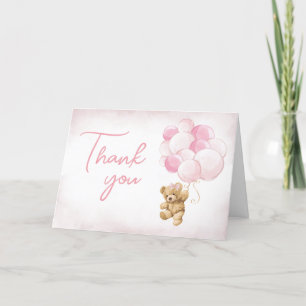 Carte De Remerciements Baby shower de ballons d'ours en peluche rose