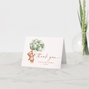Carte De Remerciements Baby shower de ballons d'ours vert Sage