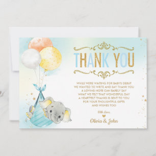 Carte De Remerciements Baby shower de bambins éléphants saupoudré