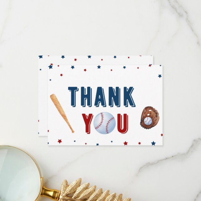 Carte de remerciements Baby shower de baseball (Devant/Arrière en situation)