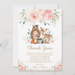 Carte De Remerciements Baby shower de bois rose pâle rose
