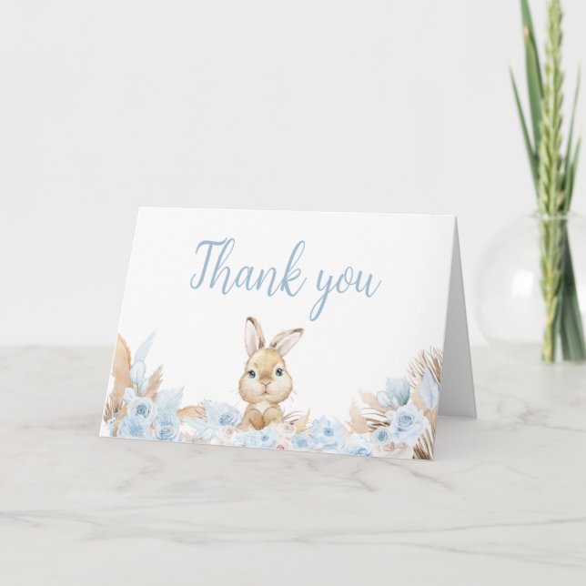 Carte De Remerciements Baby shower de Bunny Boho bleu (Devant)