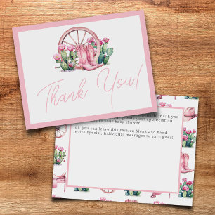 Carte De Remerciements Baby shower de cactus occidental de cagoule rose
