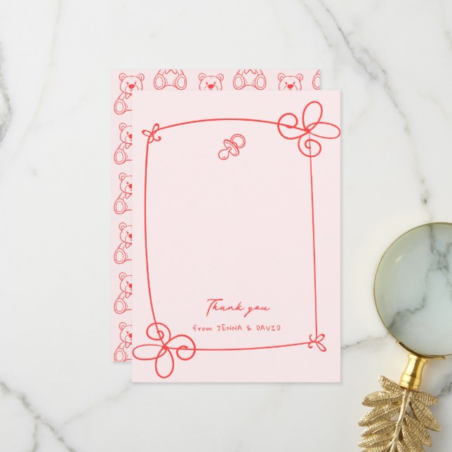 Carte De Remerciements Baby shower de cadre à mâchoires molles (Devant/Arrière en situation)
