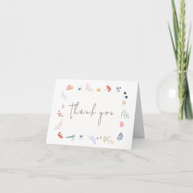 Carte De Remerciements Baby shower de cadre de Fleur sauvage Boho minimal (Devant)