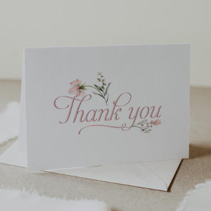 Carte De Remerciements Baby shower de calligraphie fleur sauvage rose mer