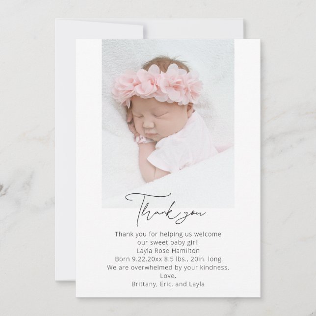 Carte De Remerciements Baby shower de calligraphie manuscrite (Devant)