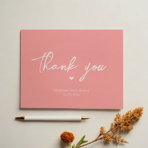 Carte De Remerciements Baby shower de calligraphie rose pastel minimalist