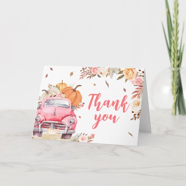 Carte De Remerciements Baby shower de camion Citrouille de Pink Fall (Devant)