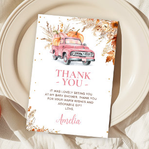 Carte De Remerciements Baby shower de camion Fleur sauvage rose Citrouill