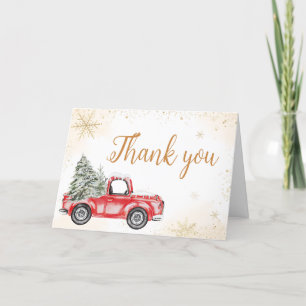 Carte De Remerciements Baby shower de camion rouge d'hiver