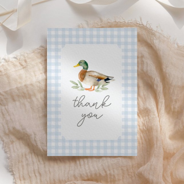 Carte De Remerciements Baby shower de canard En vichy bleu (Créateur téléchargé)
