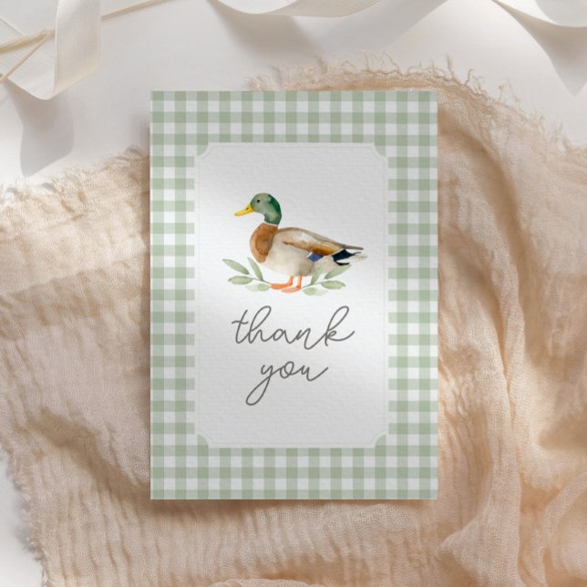 Carte De Remerciements Baby shower de canard Sage Green En vichy (Créateur téléchargé)