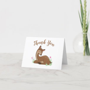 Carte De Remerciements Baby shower de cerfs Forêt Faune rose