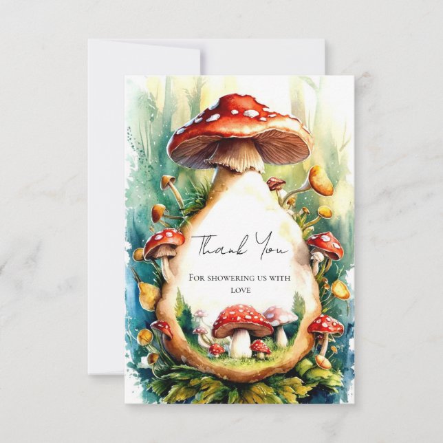 Carte De Remerciements Baby shower de champignon à aquarelle modifiable (Devant)