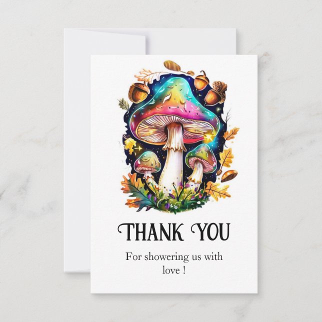 Carte De Remerciements Baby shower de champignons de forêt enchantés (Devant)